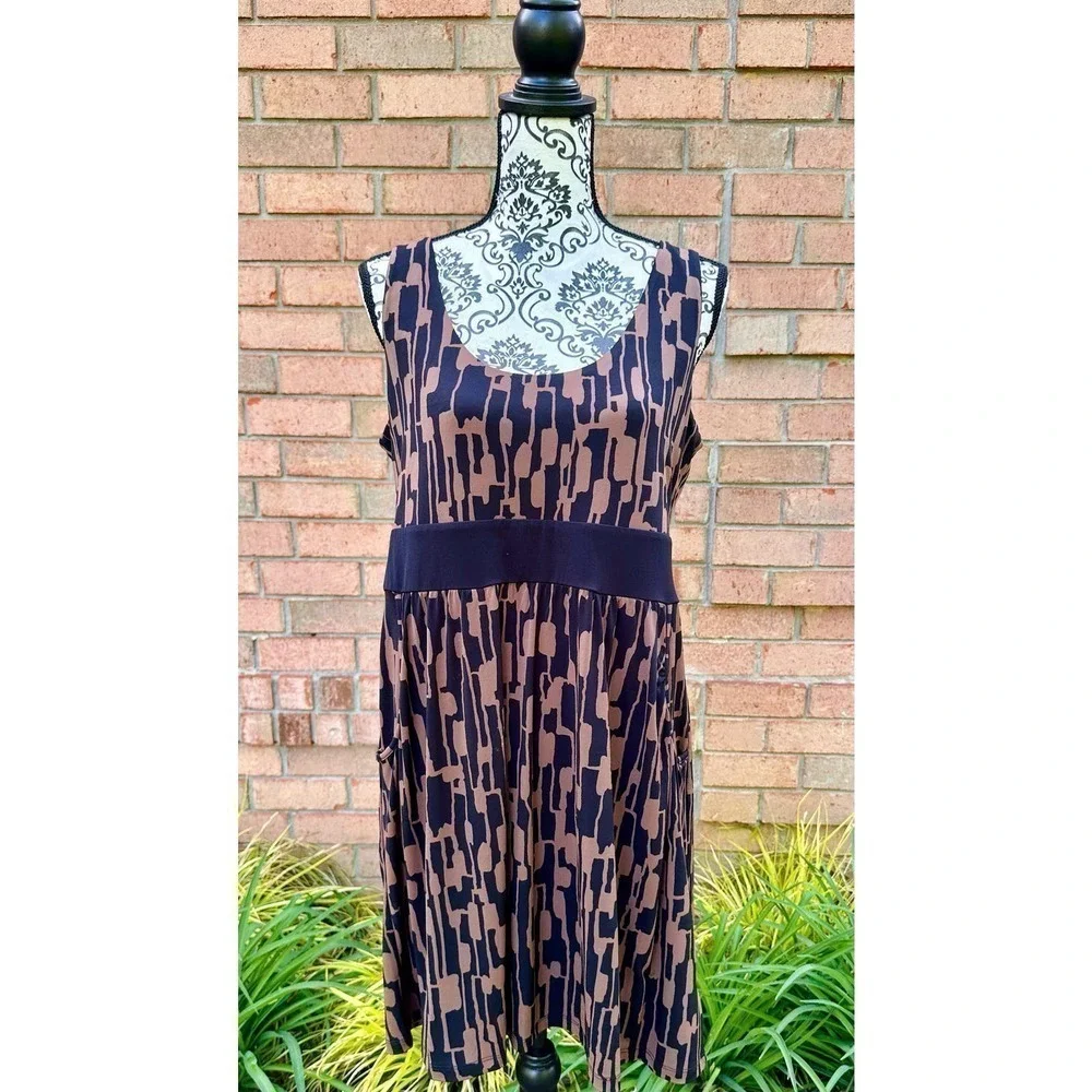 EUC Michael Kors Sleeveless Black Brown Dress Size Petite Large PL